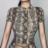 Sexy Crop Top Women Snake Print Tank Top Slim Primer High Collar Vest Harajuku Crop Tank Top T Shirt Femme Girls Camis