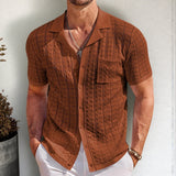 Men's New Summer Short Sleeve Cuban Collar Knit POLO Shirt Casual Cardigan