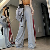 Contrast Side Stripe Baggy Sweatpants-Outfit