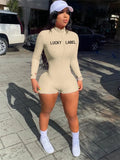 Streetwear Bodycon Rompers Women Jumpsuits Zipper Long Sleeve Rompers Playsuits One Piece Outfit Black Jumpsuit Women