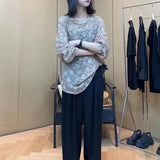 Flowers Three-dimensional Decoration Blouse Casual Loose Spring Summer Thin Long Sleeve Female Korean Fashion Folds Shirt-Outfit