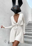 Casual Long Sleeve Plunge Neck Mini