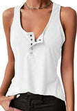 U-Neck Solid Cotton Blend Button Regular Tank