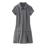 Spring Style Wide Pleated Lapel Short Slim Mini Dress 8342303-Outfit