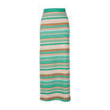 Style Knitted Striped Long Skirt Women Summer Vacation Backless Sleeveless Crop Halter Top Y2K Sexy Green High Waist