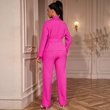 Hanging Beads With Waist-High Long-Sleeved Blazer High-Waisted Straight Trouser Set Two-Piece