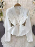 Jacket Dress Waist Lotus Leaf Edge Long High-End Ol Commuter Airfield Autumn Dress Two-Piece Set 8040-Outfit
