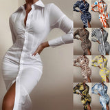 shirt dress long sleeve sexy waist waist printed cardigan