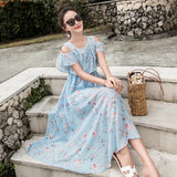 Vintage Floral Chiffon Long Dress Sexy Hollow Off Shoulder Ruffle Boho Dresses 2022 OL Elegant Women Party Dress
