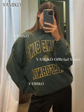 New Green Women Sweatshirts Cotton Letters Print Hoodies Tops O-Neck Long Sleeve Autumn Winter Sweatshirt Pullovers Tops-Outfit