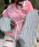 Stylish Letter With Fake Fur Long Sleeve Baseball