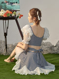 Plaid Sexy Set Women Two Piece Party Mini Set Female Vintage Korean Fashion Patchwork Designer Chic Retro Set 2022