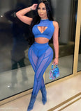 Sexy See Through Sleeveless Cut Out Crop Top And Pant 2 Piece