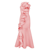 Birthday Party Dress Lotus Side Occasion Dance Show Back Sexy Sling Club Dress Long