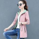 Autumn Women's Trench Coat New Double-sided Wear Plus Size 5XL Hooded Mid Long Outerwear Female Windbreaker Basic