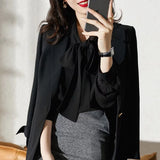 And Autumn 2025 New Solid Color Ribbon With Bow Chiffon Shirt Women Fashion Oceanic