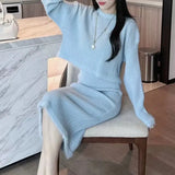 Autumn And Winter Women's Wear New French Long-Sleeved Knitted Sweater Blouse Half-Length Dress Skirt Suit Hip Skirt-Outfit