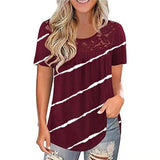 Print T-shirt Woman Lace Patchwork Vintage Casual Short Sleeve Tshirts Summer Soft Streatwear Tee Top