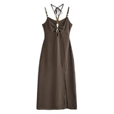 Esseeded Slinged Sling Dress 2025 Summer Sexy Show-Back High-Waist Side Open-Peking Fan Flute