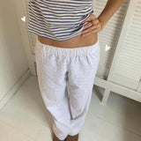 Women's Y2K Vintage Casual Long Pants Elastic Wide Waist Flower Hollowed Out Aesthetic Loose Trousers Streetwear-Outfit