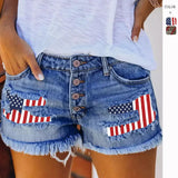 Spring And Summer Leisure Hole Printing Espresso Denim Straight Shorts