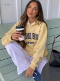 Classic Letter Embroidery Women's Hooded Sweatshirt Fleece Warm Autumn Winter Sweatshirt Pocket Casual Streetwear Sport Top-Outfit