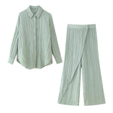 Spring Wrinkle Effect Shirt 8741128 Towel Trousers 3062759-Outfit