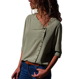 fall new 6 color buttons irregular long sleeve women's Chiffon shirts fashion Tilted collar ladies chiffon