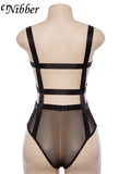 Sexy Backless See-through Bodysuit Women's Top Spring New Hollow Out Black Jumpsuit Ladys Floral Shoulder Strap Bodysuit-Outfit