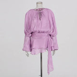 Explosion Mesh Bubble Sleeve Skirt 2025 Summer New Folding Lotus Side Design Short Dress