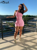 Summer Streetwear 2 Two piece Sets Outfits Women Sleeveless Bodycon Top Skinny Shorts Suit Blue Orange Matching Sets