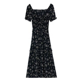 Summer New Thin And Gentle Flowers Holiday Travel Small Black Dress Medium Temperament