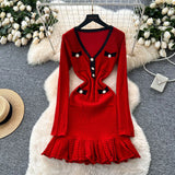Autumn/Winter 2025 New Waffle Small Scent Style V-Neck Knitted