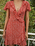 Floral Ruffled Flutter Sleeve Plunge