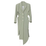Irregular Split Windbreaker For Female Lapel Collar Long Sleeve High Waist Hollow Out Drawstring Trench Coats