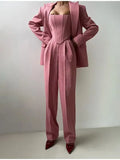 Fashion Casual Women's Commuting Fish Bone Sling Suit Jacket Trousers Three-Piece Set Of