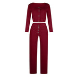 party gift Cardigan Slim Two Piece Set Women Knitted Tracksuit Sexy Crop Top Pants Solid Color Sweatpants Fitness Sweatsuit 2022 New