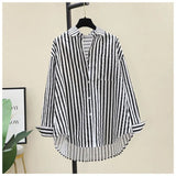 Shirt 2025 Spring And Autumn Casual Polo Collar Long Sleeve Stripe Loose Retro Stripe Commuting Top