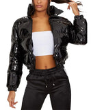 Solid Color Padded Short Zipper PU