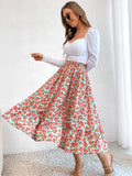 Printed Modest High Waist Elastic Waist Print Midi A-Line