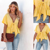 Summer New Women's Pure Color Splicing Loose Short-Sleeved Strap Lotus Edge