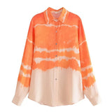 2022 Summer Casual Tie Dye Shirt Women Turn-down Collar Long Sleeve Top Fashion Loose Blouse Single Breasted Elegant
