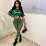 Top And Mesh See Through Pant Solid Color Two-Piece