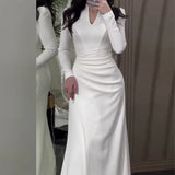 Solid-Colored Body-In-Style Folded Long-Sleeved Dress In Autumn