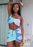 Sexy Sleeveless Crop Top Color Blocking GatheringTwo Piece Skirt
