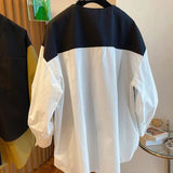 Autumn Fake Two Pieces Spliced Shirt Pockets Female Clothing Casual Loose Single-breasted Korean Basic Solid Color