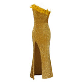 New Fashion Temperament Tagonal Banquet High Waist Open Fork Dress