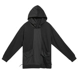 Women Black Pocket Split Joint Drawstring Big Size T-shirt New Hooded Long Sleeve Fashion Tide Spring Autumn 2023