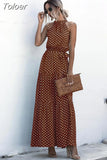 Long Dress Women Polka Dot Casual Beach Dresses Black Halter Strapless Yellow Sundress Vacation Dress Clothes For Women 319-0-Outfit