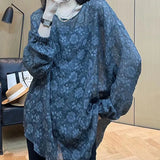 Flowers Three-dimensional Decoration Blouse Casual Loose Spring Summer Thin Long Sleeve Female Korean Fashion Folds Shirt-Outfit